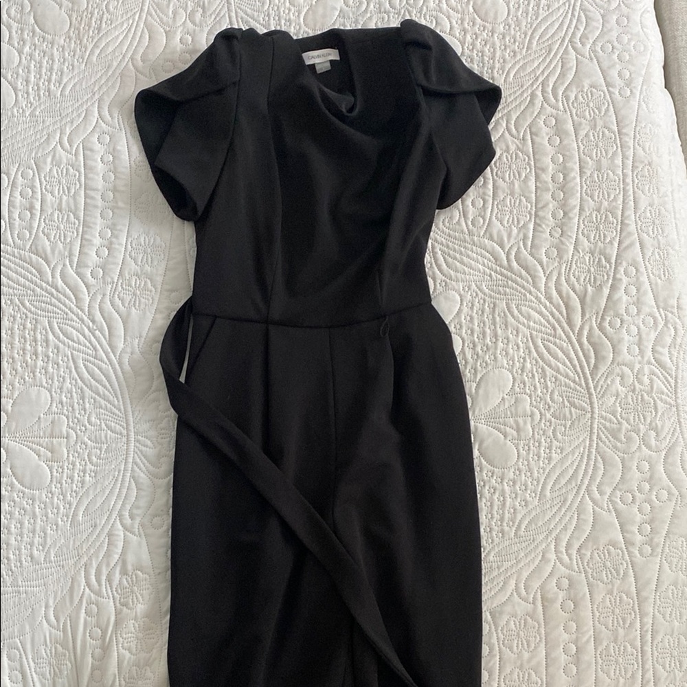 Black Sheath Dress with Cowl Neck and Cap Sleeves